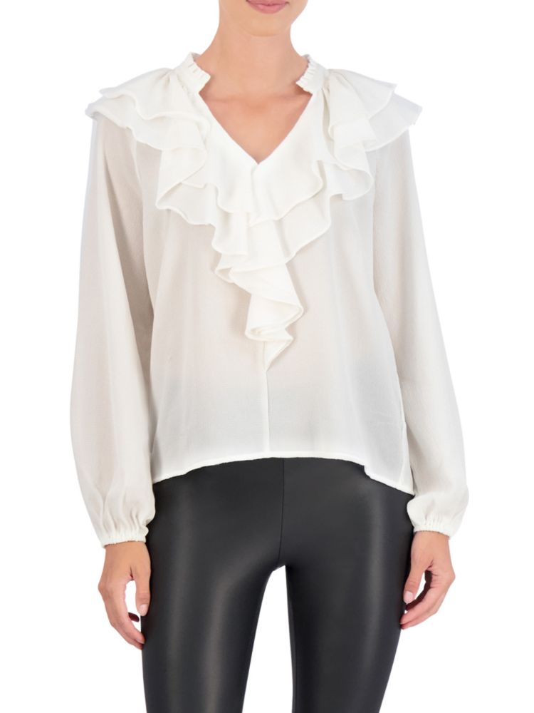 Блузка из крепа с V-образным вырезом «Водопад» Ookie & Lala, белый