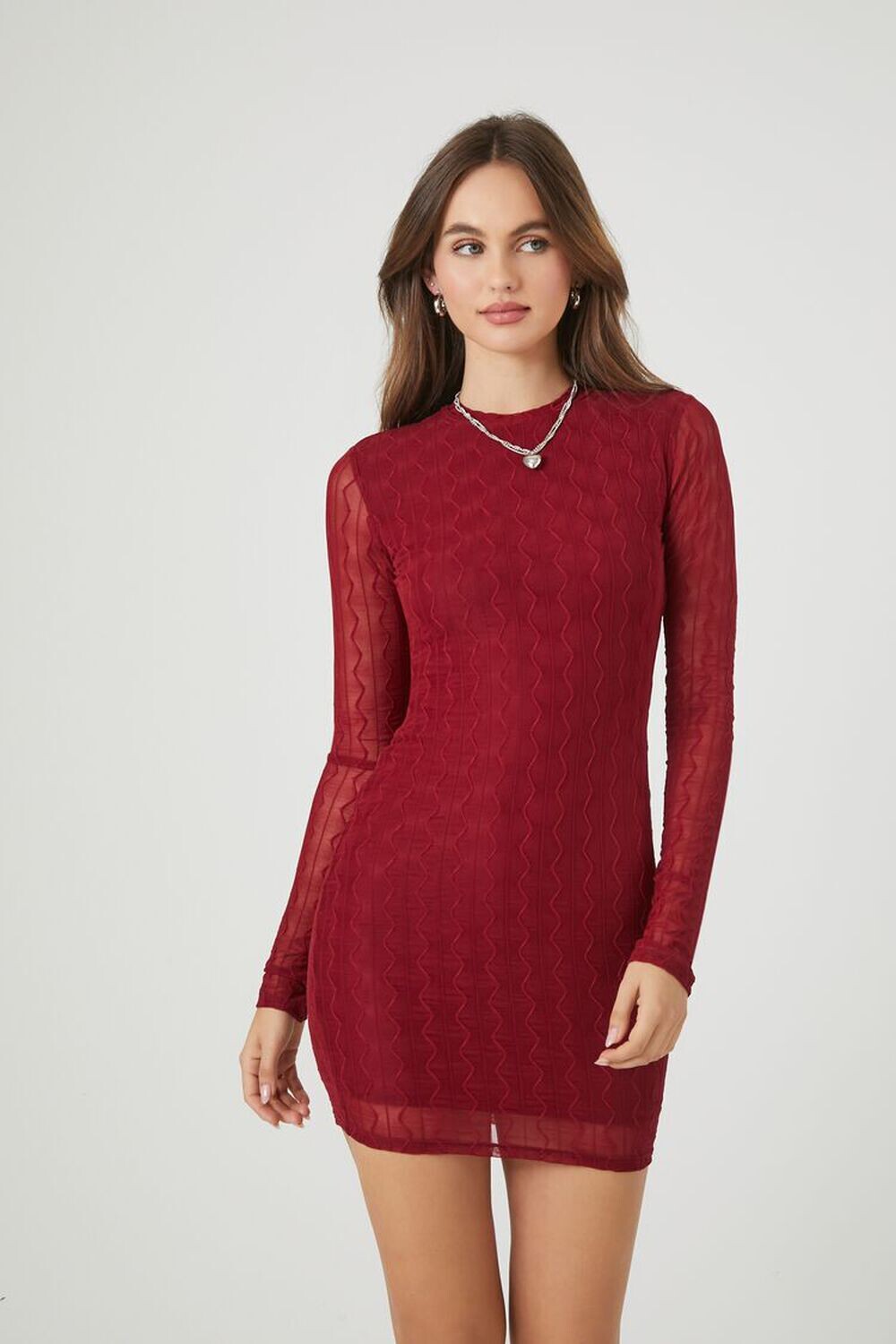 

Сетчатое облегающее мини-платье Forever 21, бордовый