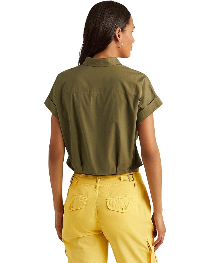 Рубашка LAUREN Ralph Lauren Petite Twist Front Cotton Broadcloth Shirt, цвет Olive Fern