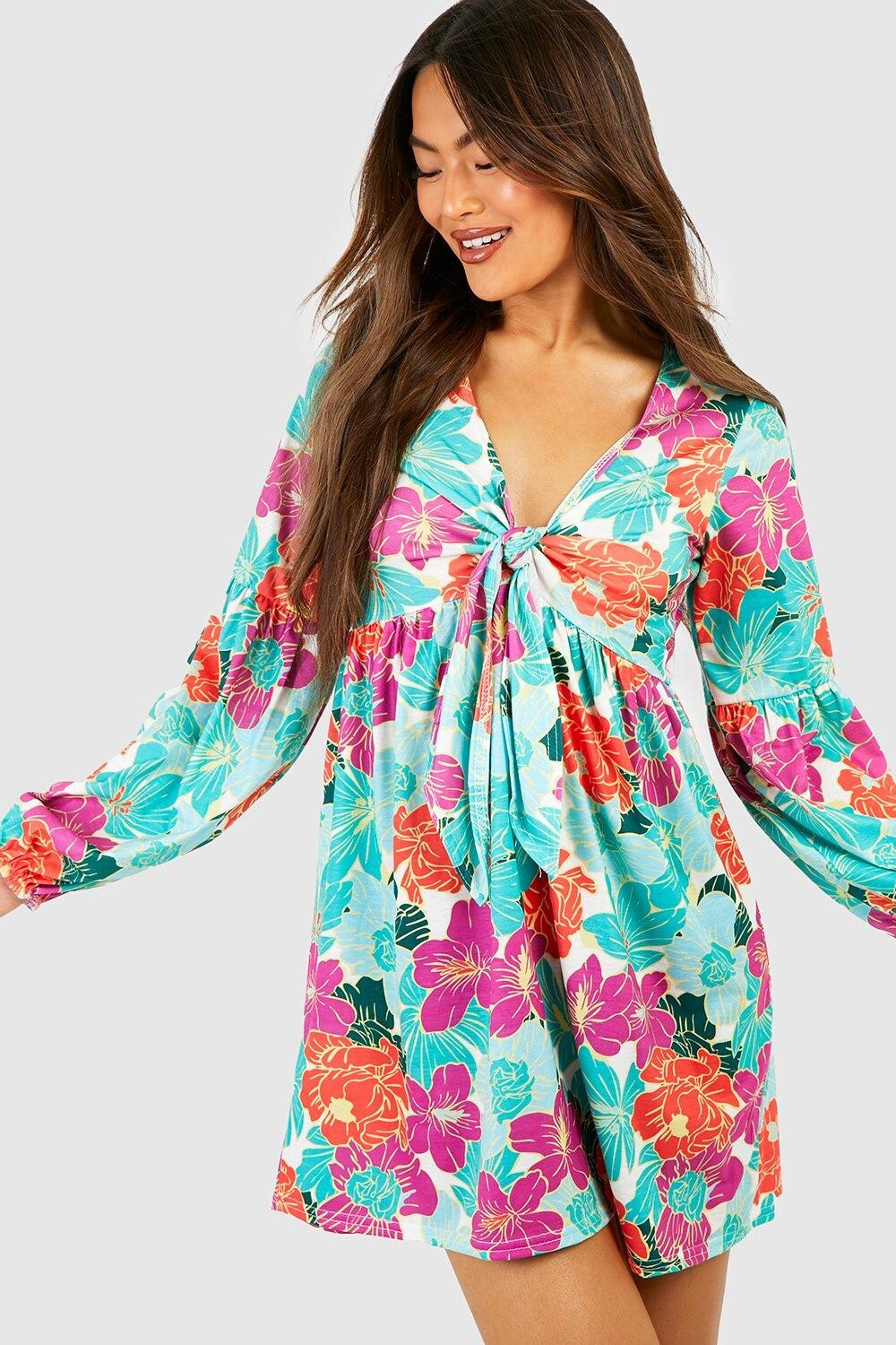 

Платье с цветочной завязкой и бюстом Boohoo, зеленый