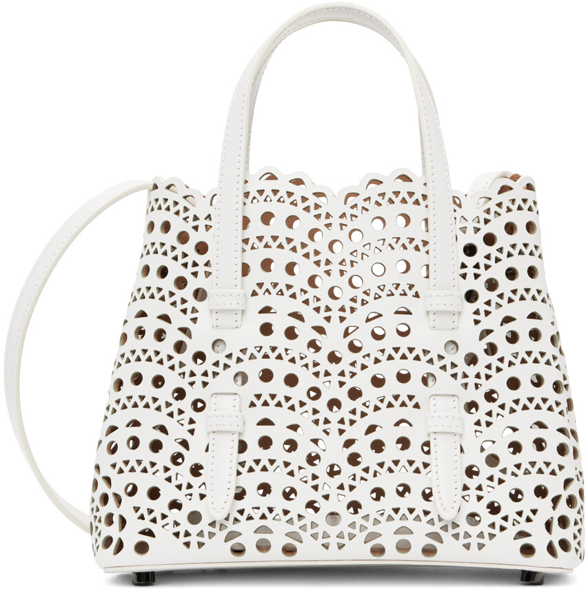 

Белая сумка Mina 20 с оптикой ALAÏA