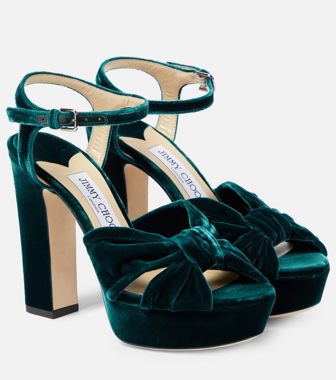 

Бархатные туфли heloise 120 на платформе с открытым носком Jimmy Choo, зеленый