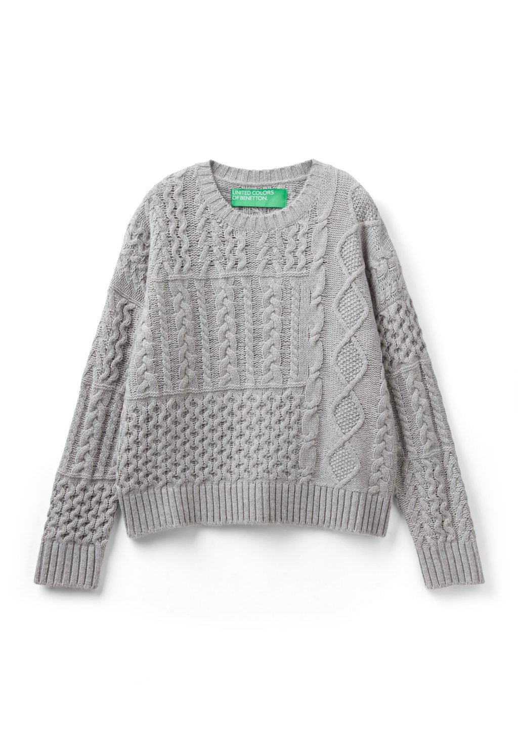 

Свитер Boxy Crewneck Dropped Shoulders In All Over 3D Stitch Patches United Colors of Benetton, цвет grey