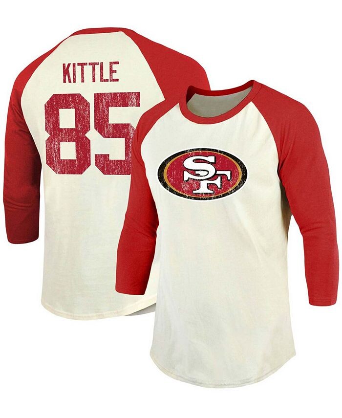 

Мужская футболка George Kittle Cream, Scarlet San Francisco 49Ers в винтажном стиле с именем игрока и номером реглан с рукавом 3/4 Fanatics, белый