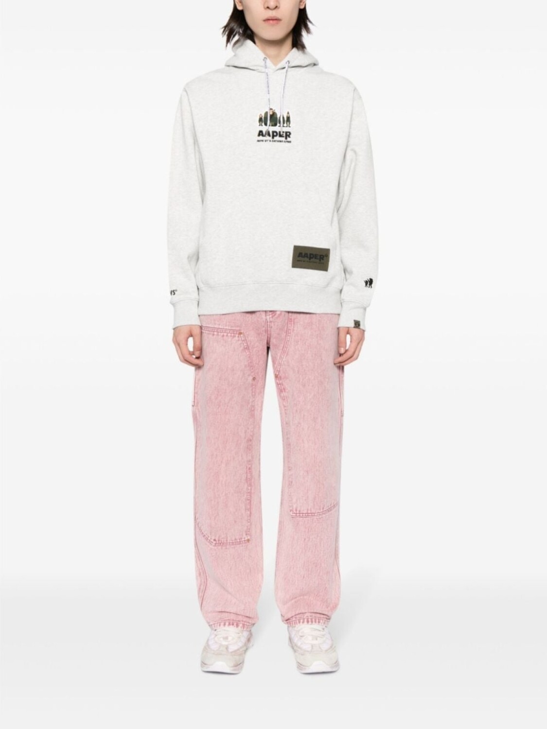 

AAPE BY *A BATHING APE меланжевое худи с вышитым логотипом, серый