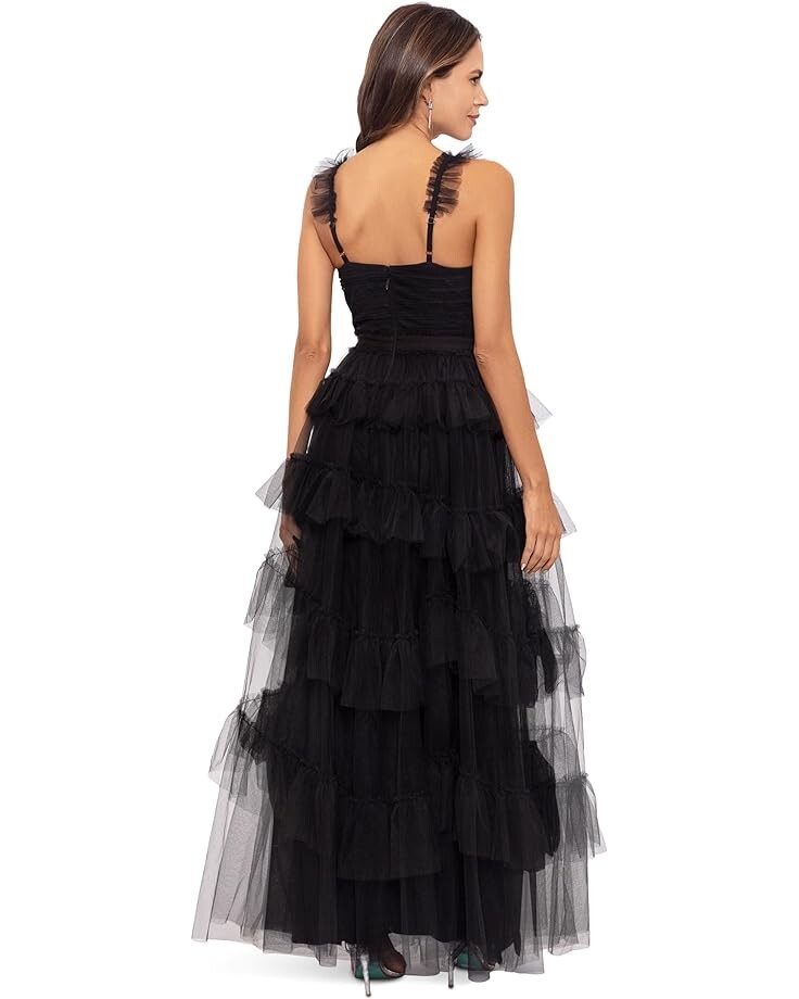 

Платье Betsy & Adam Long Ruffle Tier Mesh Dress, черный