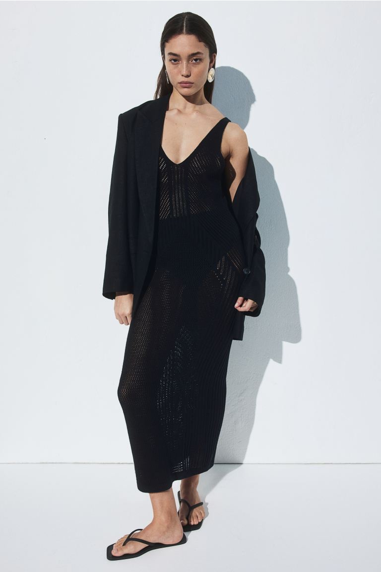 Платье крючком H&M, черный платье миди с принтом v образный вырез xs черный