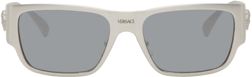 

Серебряные прямоугольные солнцезащитные очки Versace