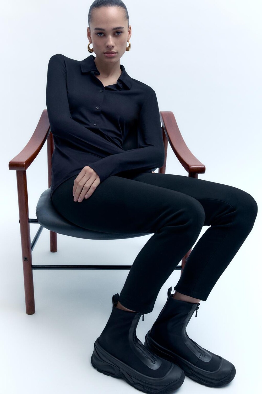 

Ботинки из технической ткани на молнии ZARA, черный
