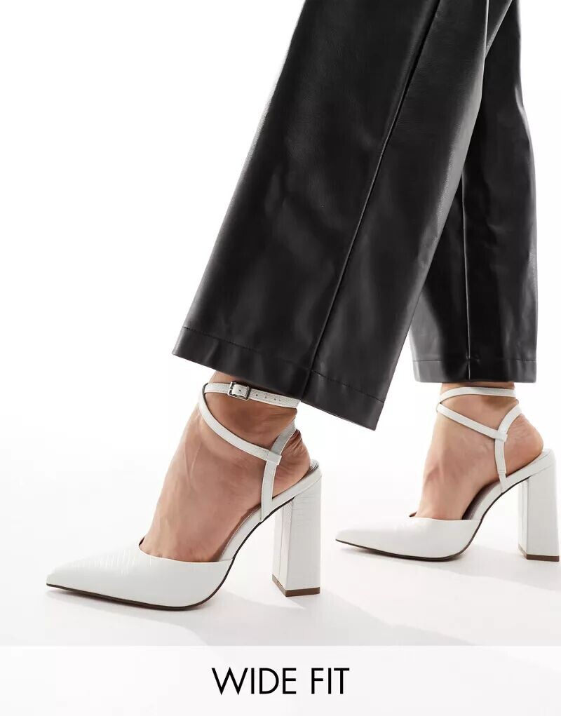 

Белые туфли на высоком каблуке с узором ящерицы ASOS Wide Fit Paige