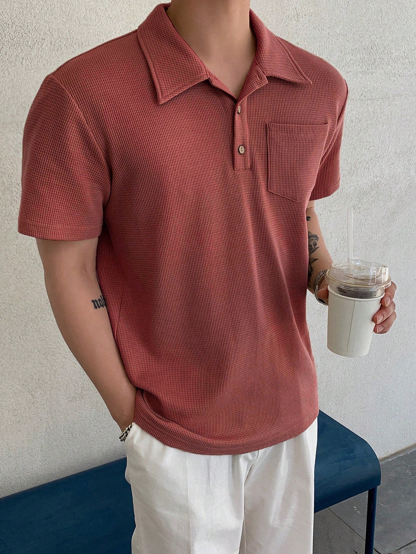DAZY Мужская однотонная рубашка поло с коротким рукавом на лето, красный