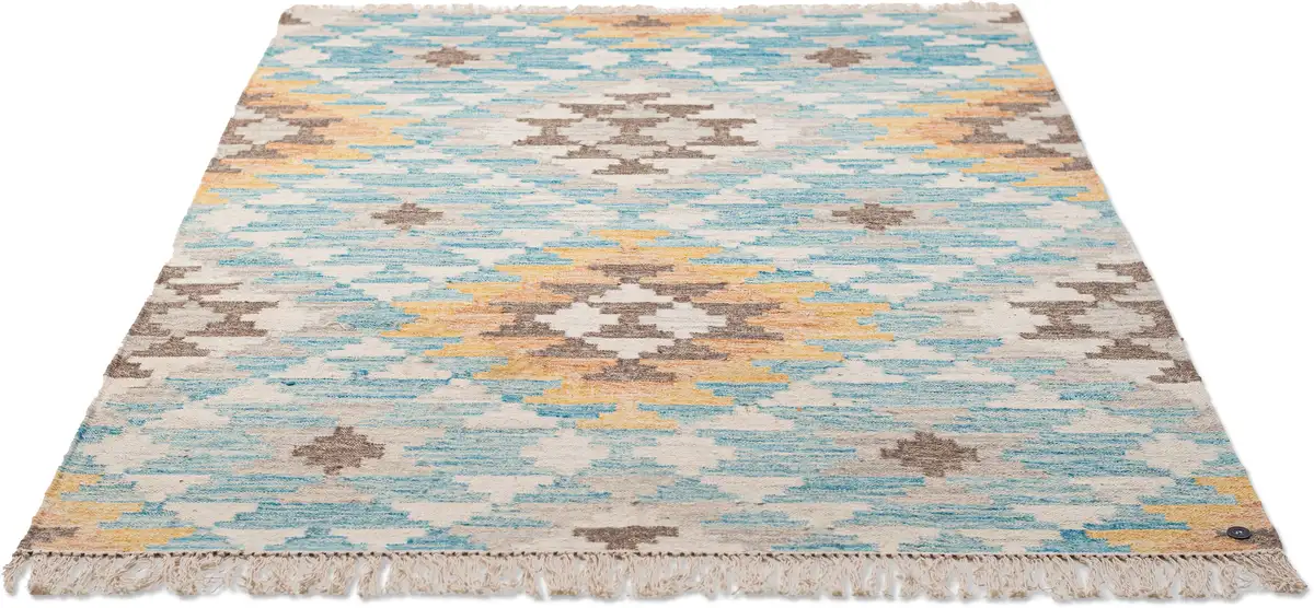 

Ковер TOM TAILOR HOME "Check Kilim", прямоугольный, ручная работа, с бахромой, стиль бохо 140х200 см, бирюзовый/пастель