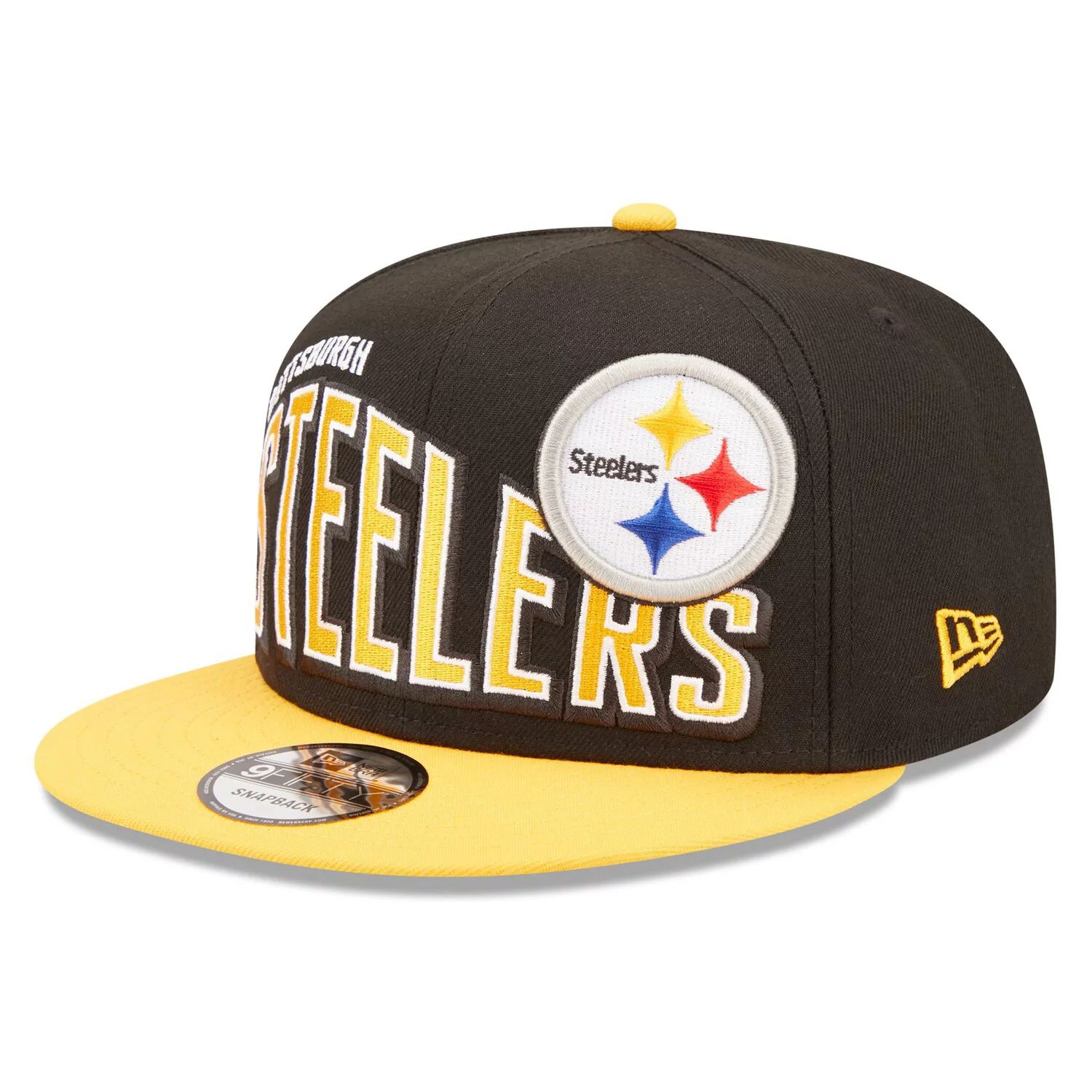 

Мужская кепка New Era черного/золотого цвета с надписью Pittsburgh Steelers Wordmark Flow 9FIFTY Snapback