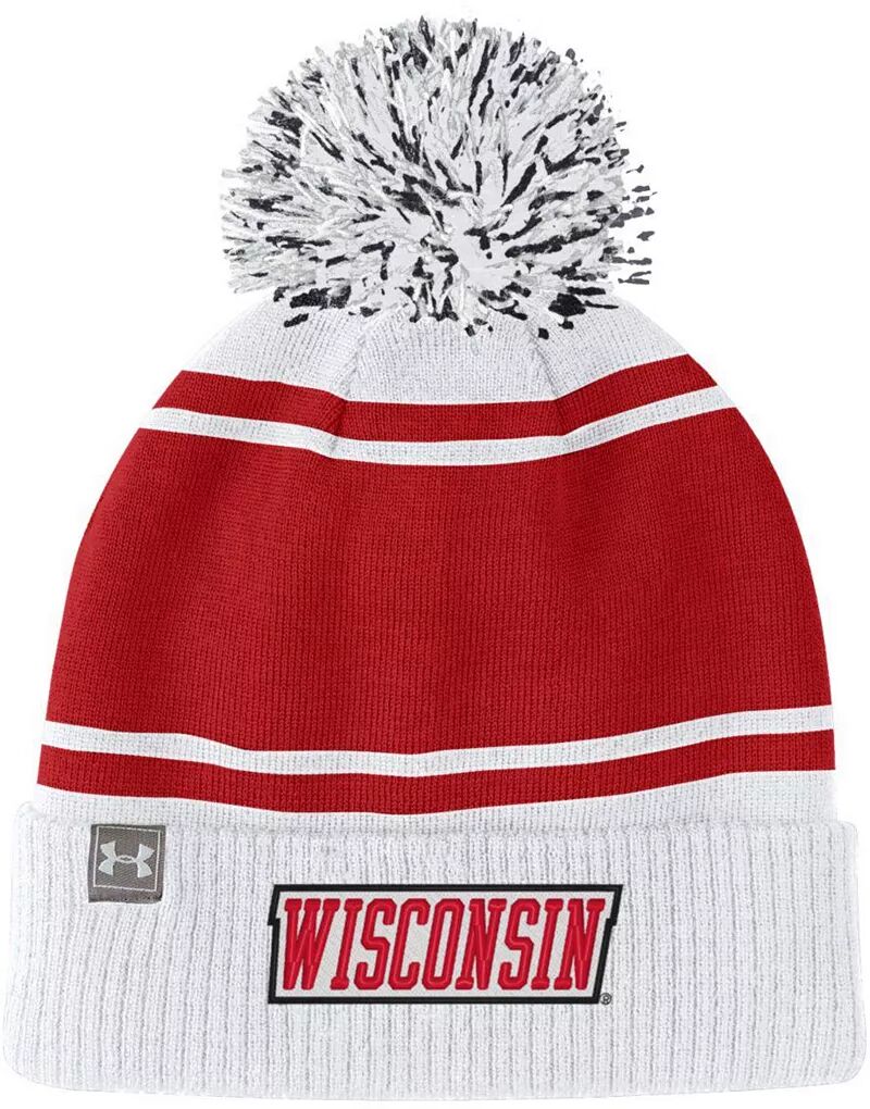 

Мужская белая вязаная шапка Under Armour Wisconsin Badgers с помпонами