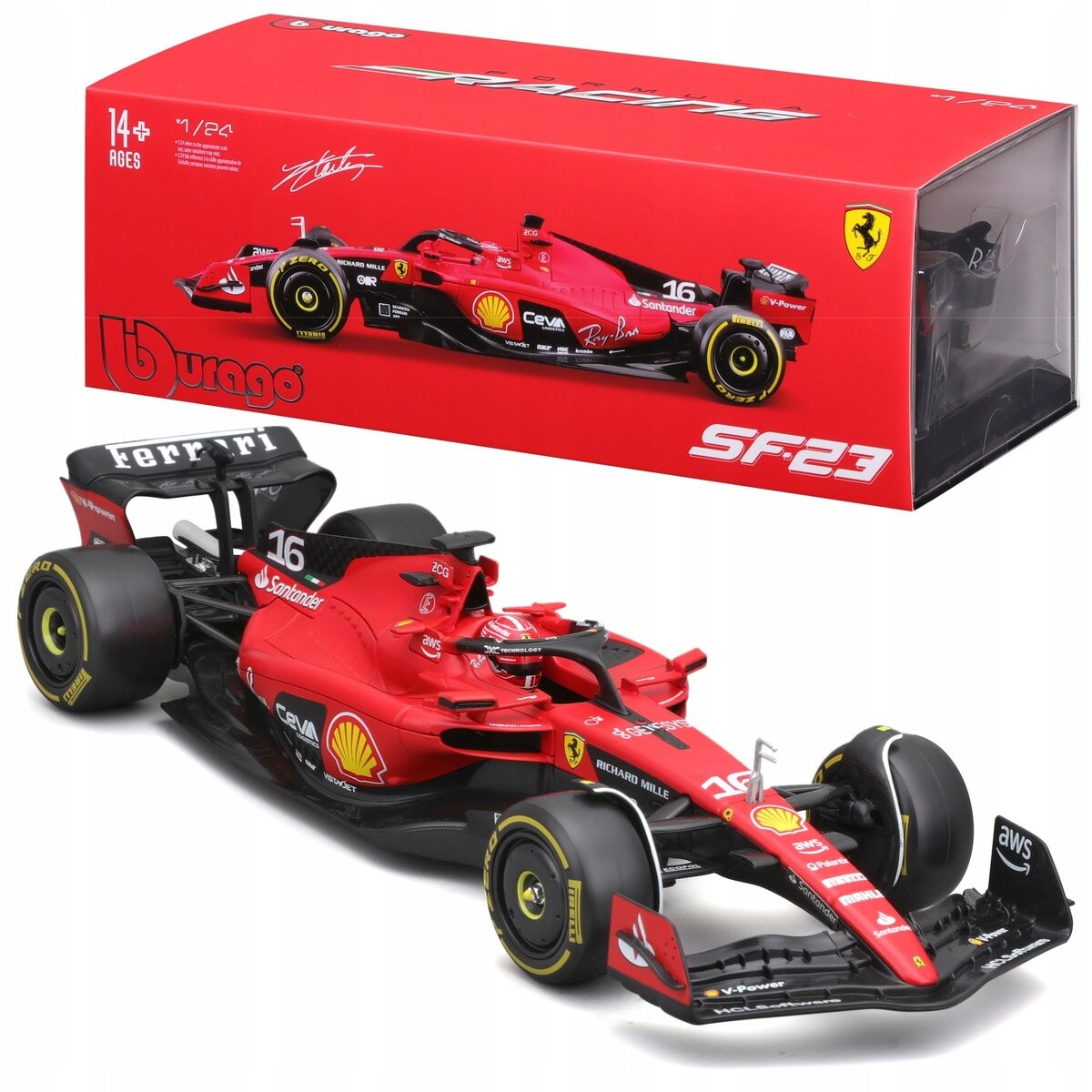 

BOLID F1 Ferrari SF-23 2023 #16 ЧАРЛЬЗ ЛЕКЛЕРК 1:24 МОДЕЛЬ BBURAGO 18-26808