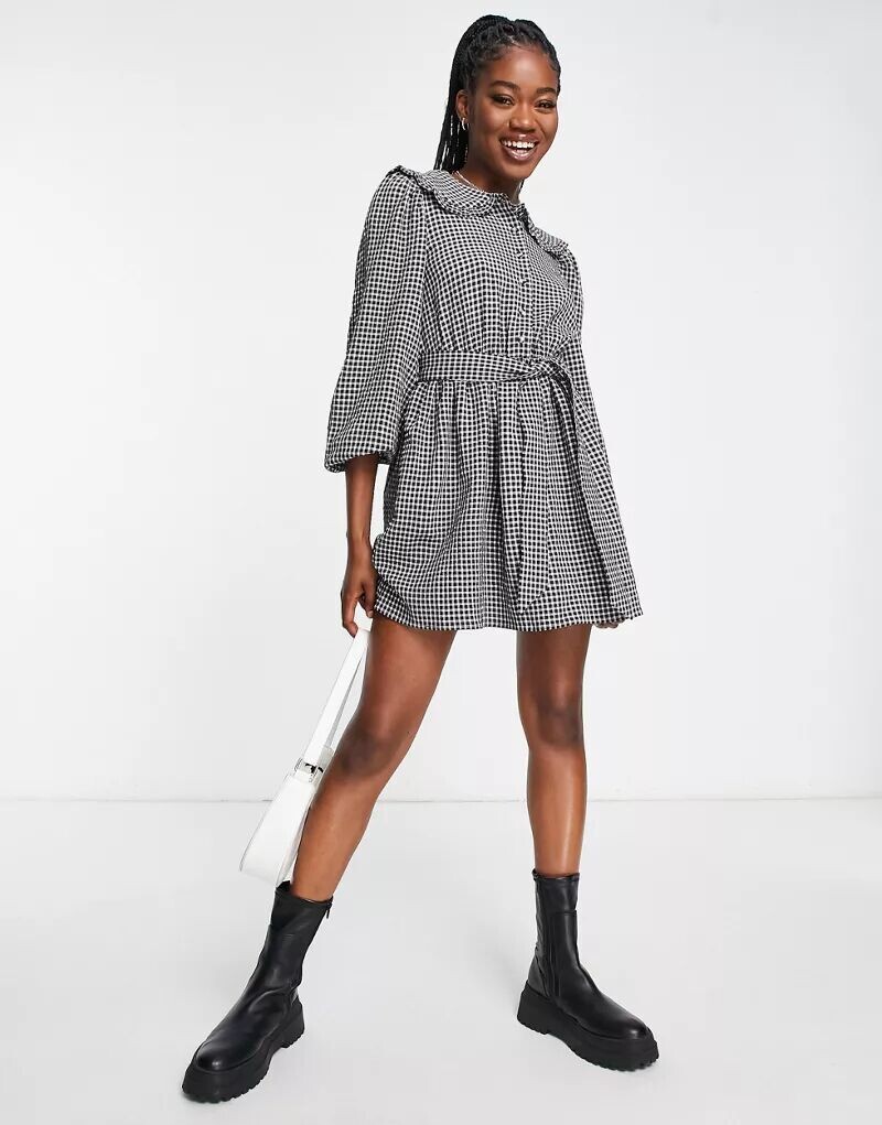 

Платье мини в клетку Miss Selfridge с воротником на пуговицах