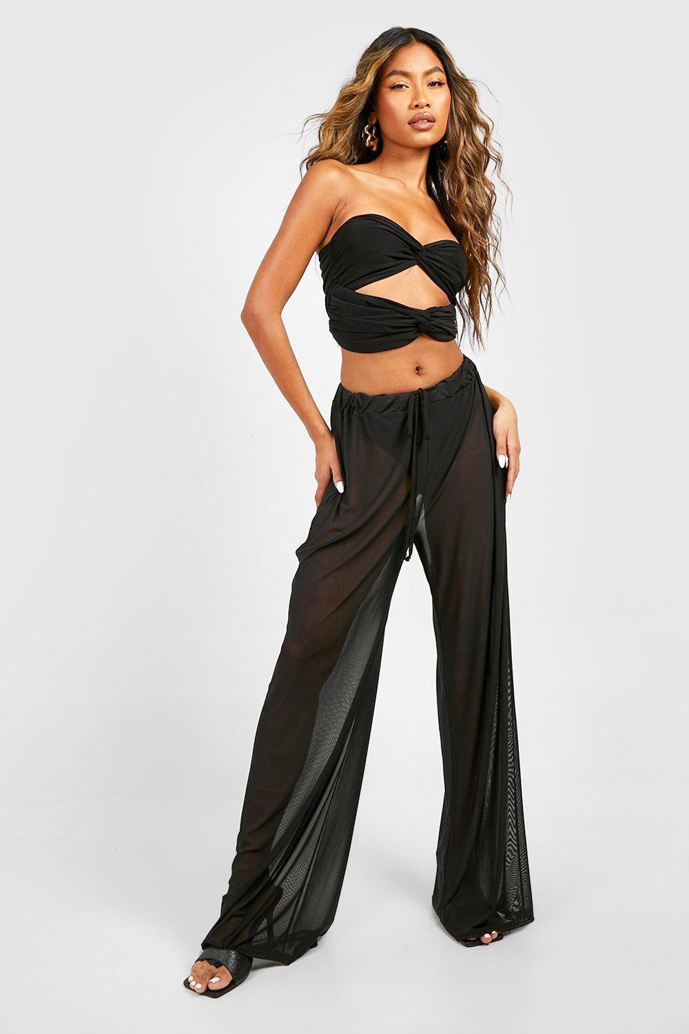 

Пляжные брюки с широкой сеткой Boohoo, черный