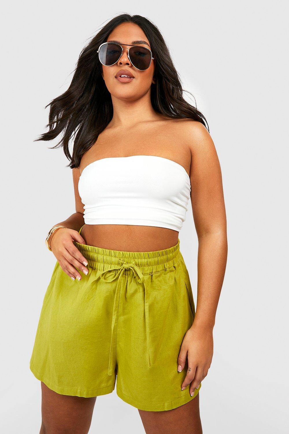 

льняные струящиеся шорты Boohoo, оливковый