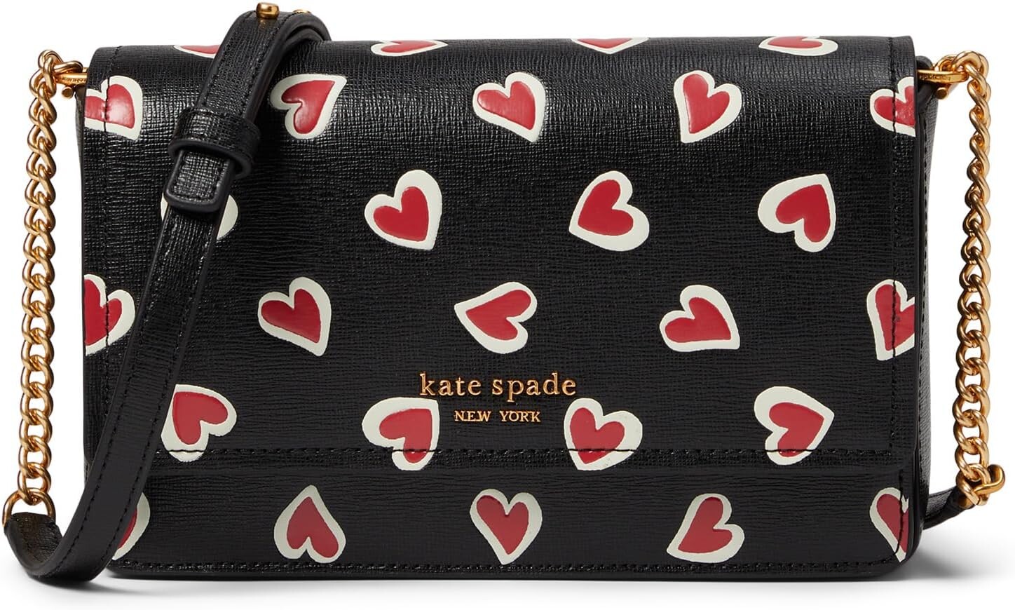 

Сумка кросс-боди Kate Spade New York Morgan Stencil Hearts Embossed Printed Saffiano Leather Flap Chain Wallet, цвет Black Multi