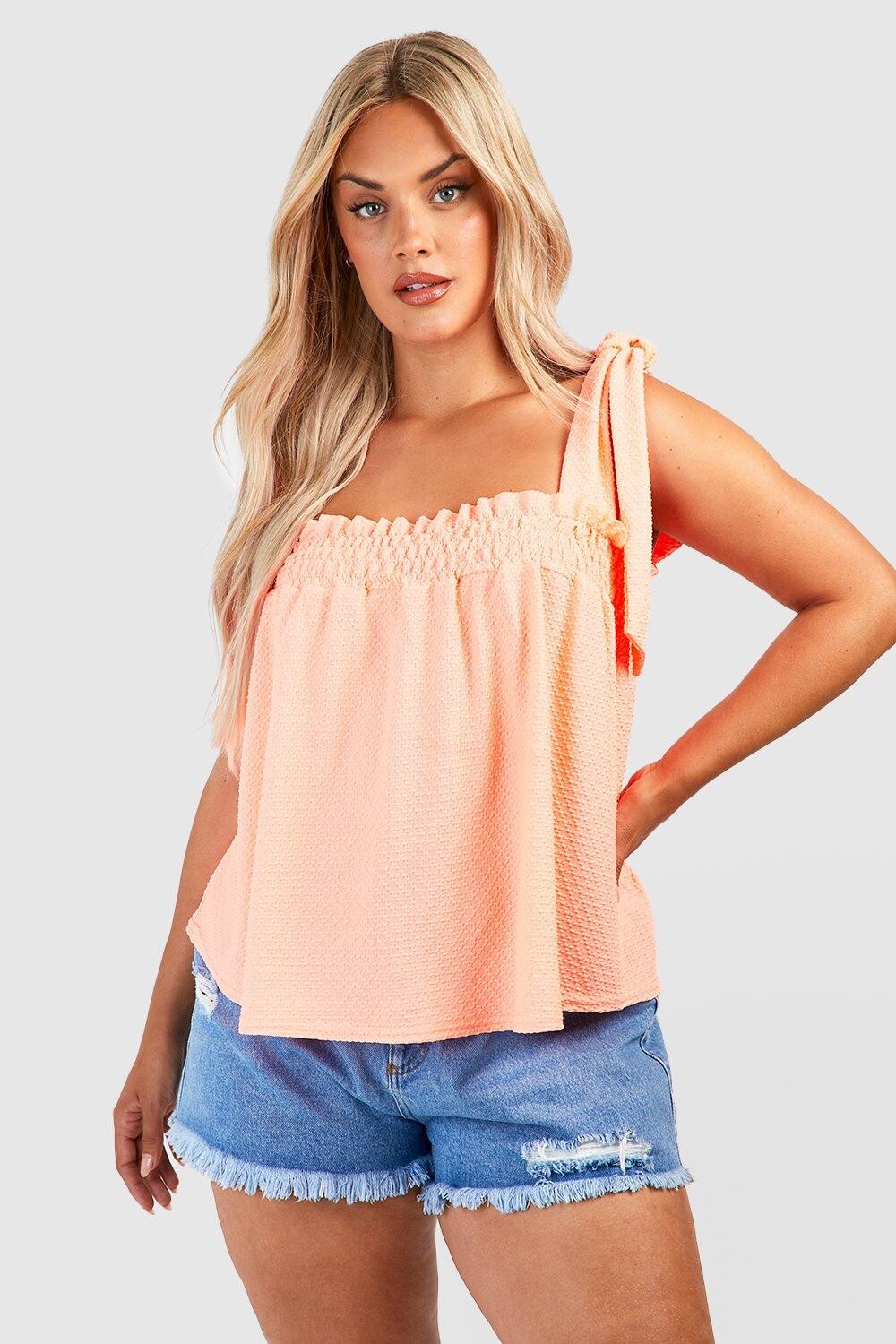 

Текстурный топ plus с завязкой на плечах Boohoo, коралловый