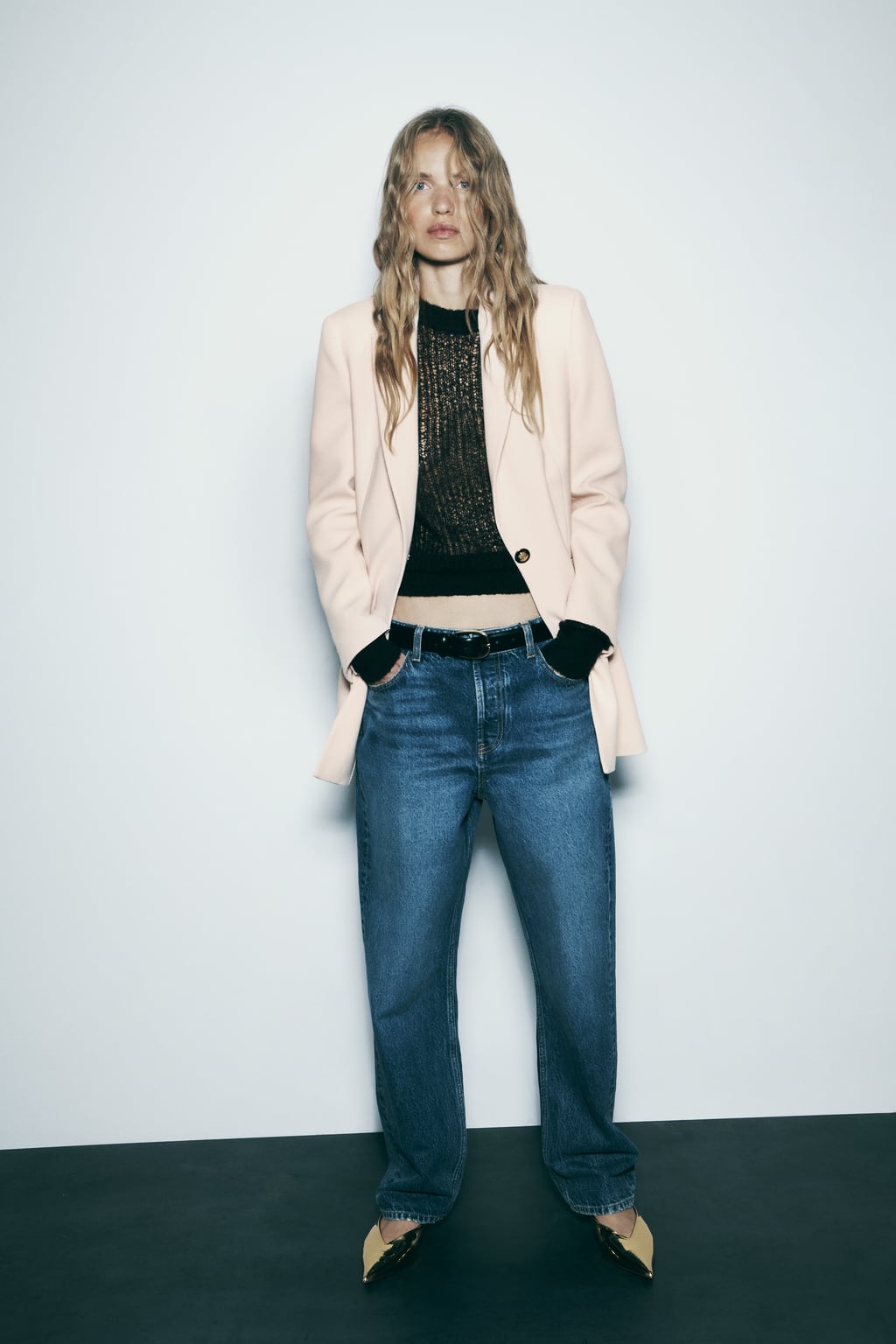 

Длинный блейзер из твила ZARA, бежевый