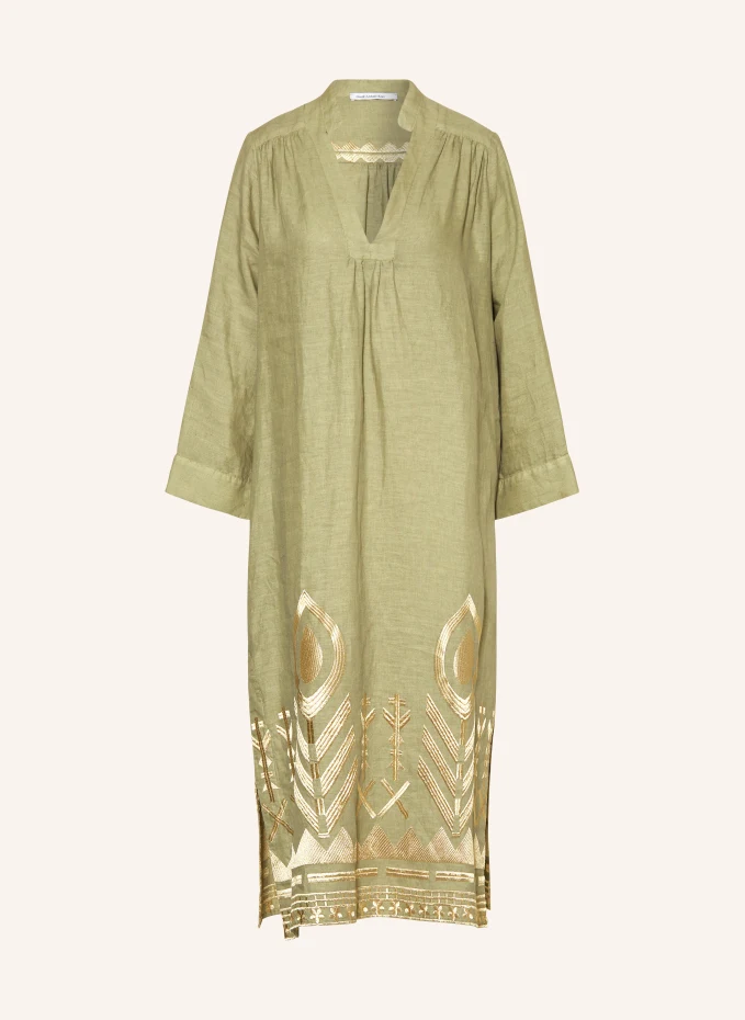 Пляжное платье перо из льна с рукавом 3/4 Greek Archaic Kori, зеленый