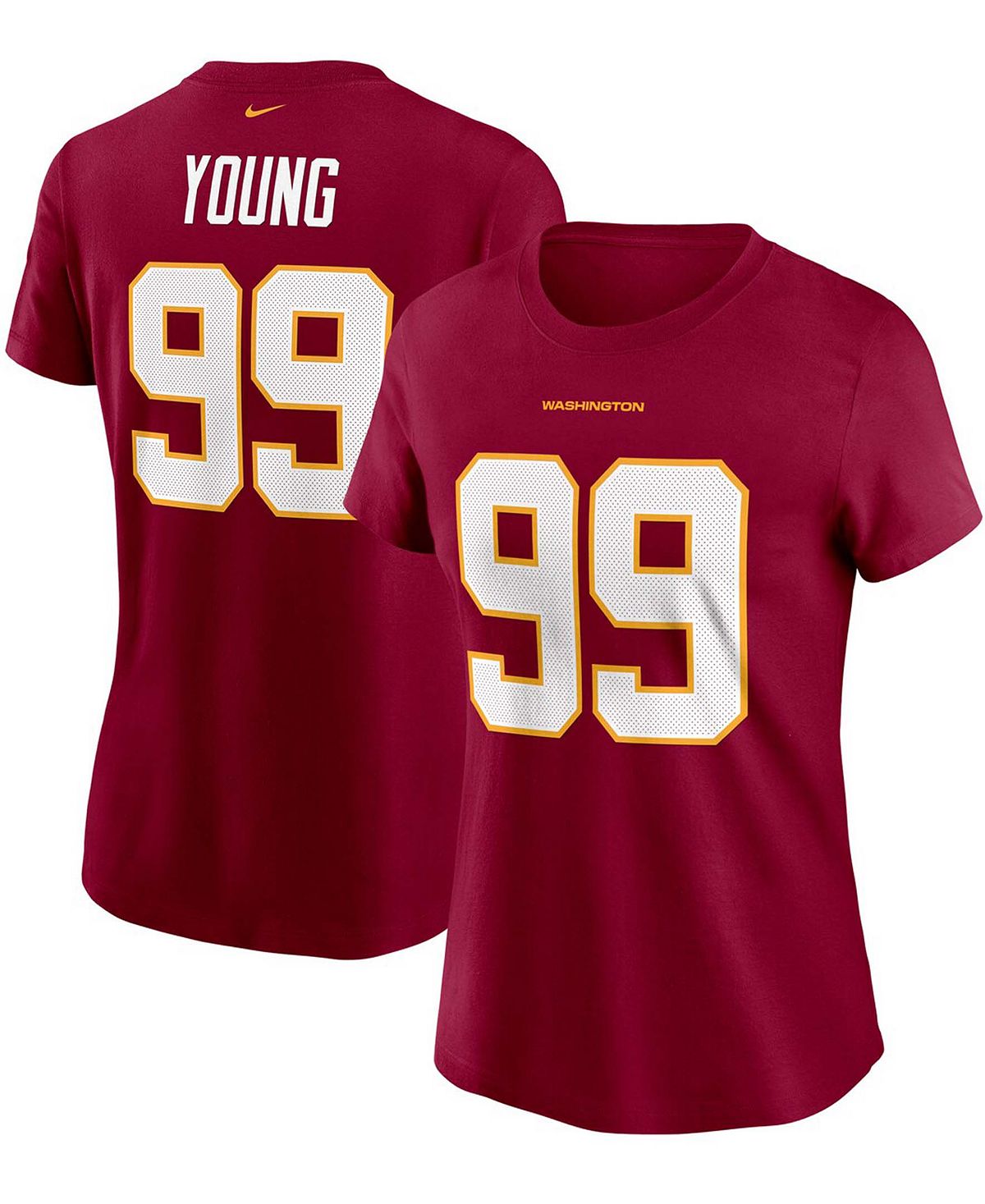 Женская футболка Chase Young Burgundy Washington Football Team с названием и номером Nike