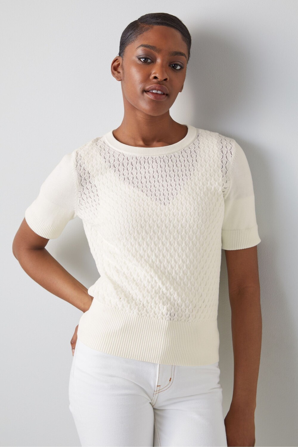 

Топ Ivory Lila из ажурного трикотажа из натурального хлопка LK Bennett, белый