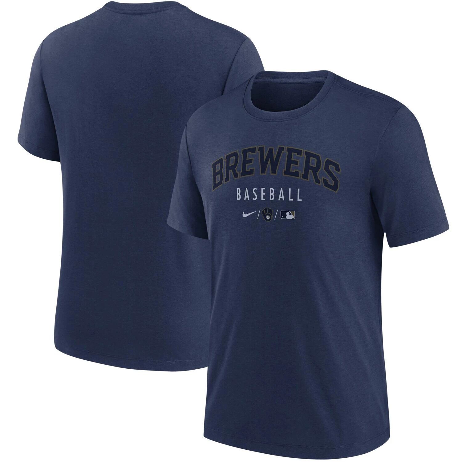 

Мужская темно-синяя футболка Nike Milwaukee Brewers Authentic Collection Early Work Performance Tri-Blend