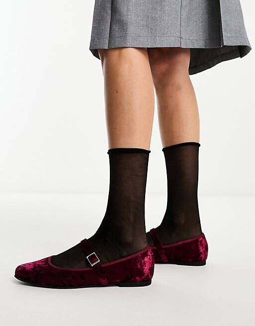 

Бордовые бархатные балетки Мэри Джейн ASOS DESIGN League