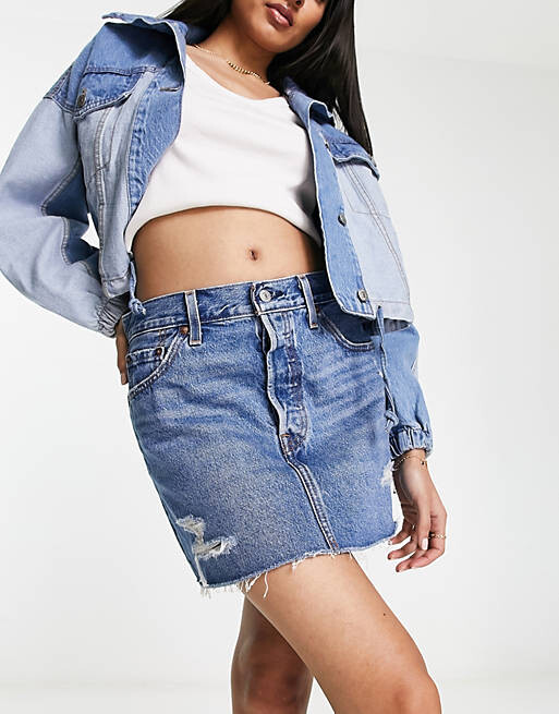 

Синяя юбка средней степени стирки Levi's Icon