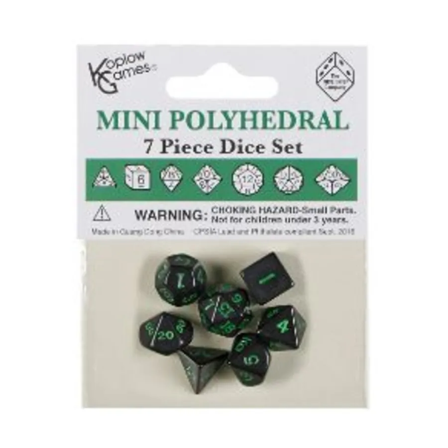 

Мини-набор многогранников — черный с зеленым (7), Dice - Mini (10mm)