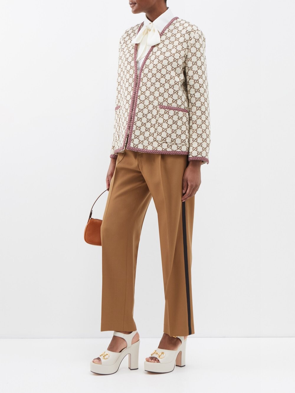 

Твидовый пиджак с жаккардовым узором gg Gucci, бежевый