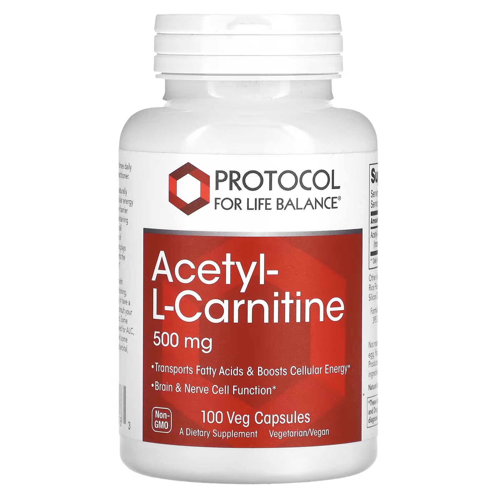 Ацетил-L-карнитин Protocol for Life Balance 500 мг, 100 капсул