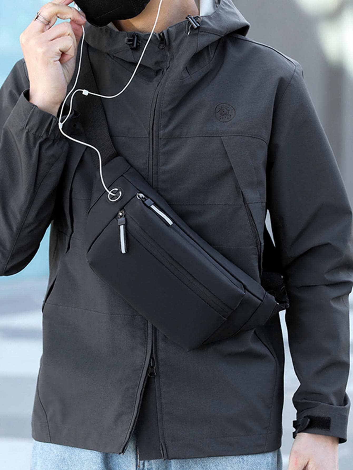 Простая и модная водонепроницаемая нагрудная сумка с несколькими отделениями и молниями с плечевым ремнем, черный