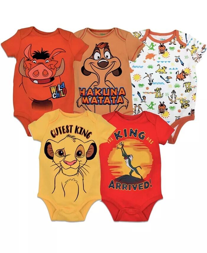 

Комплект из 5 боди с короткими рукавами для маленьких мальчиков Lion King Lion King Disney, мультиколор