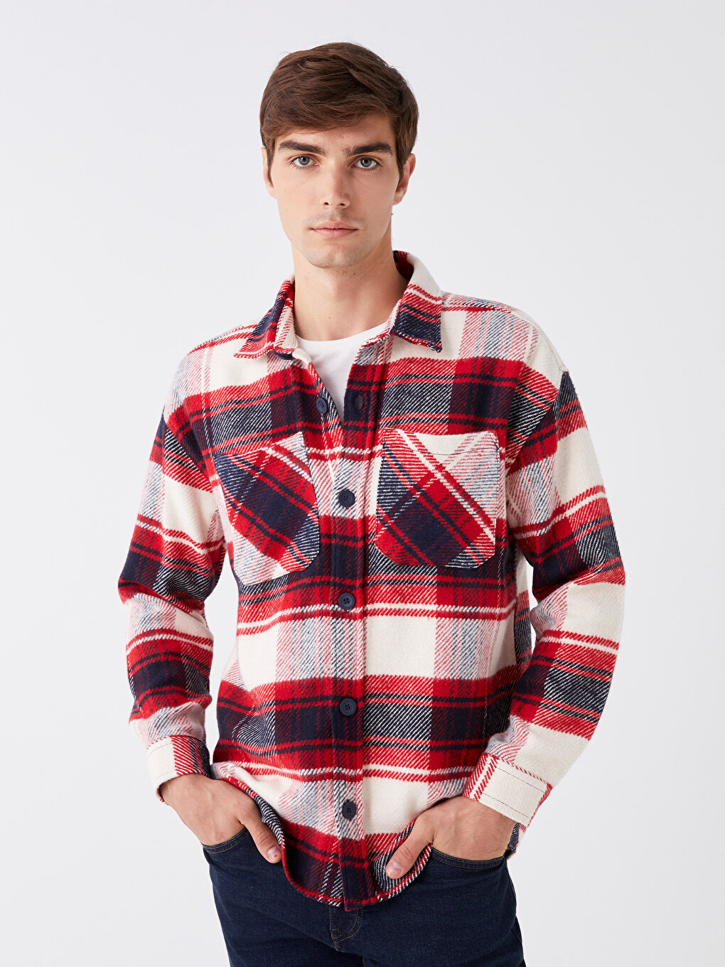 Удобная мужская рубашка-рубашка в клетку с длинными рукавами LCW Casual, красный плед дорожный плед pathway красный
