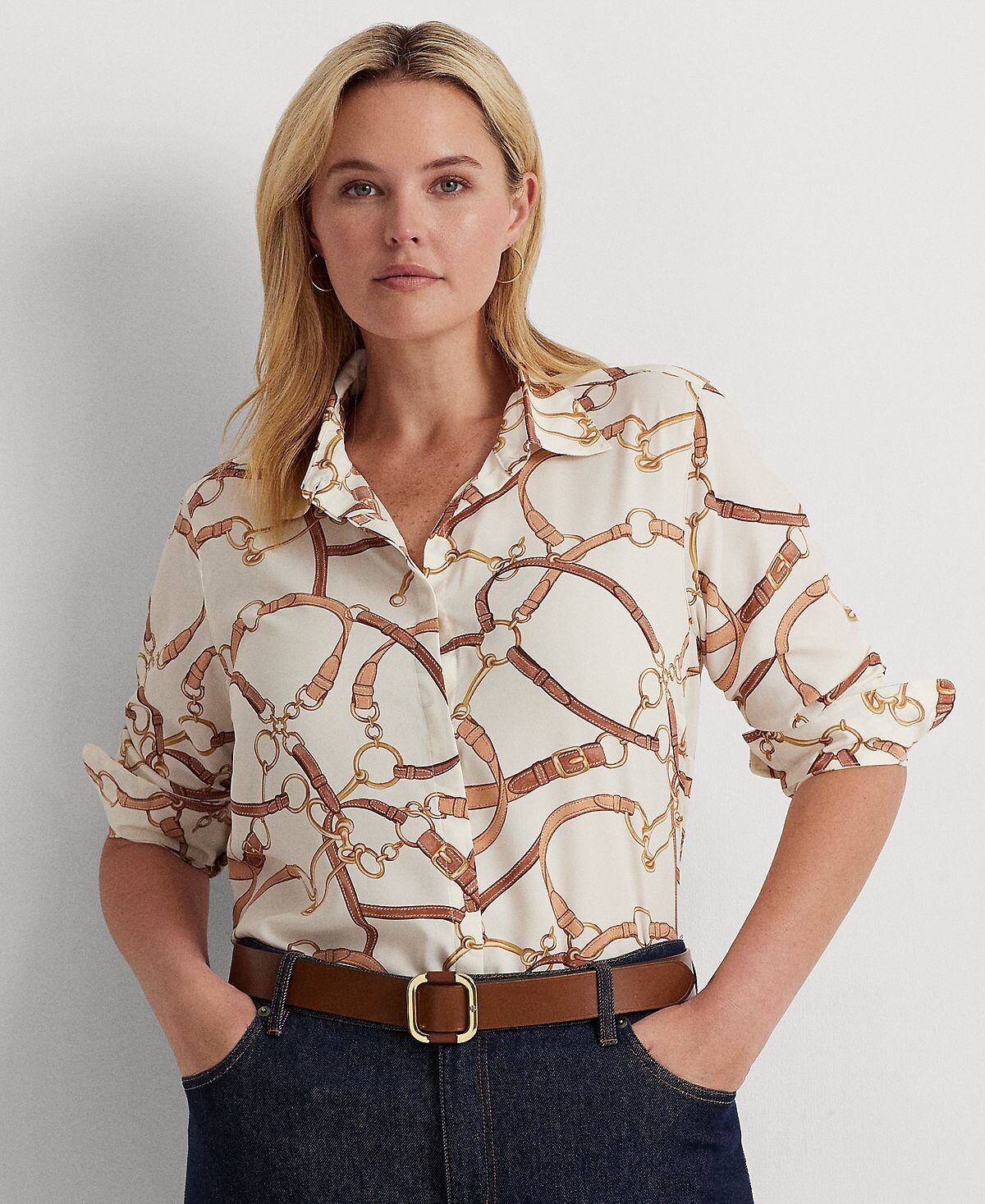 

Рубашка больших размеров с поясом и принтом Lauren Ralph Lauren