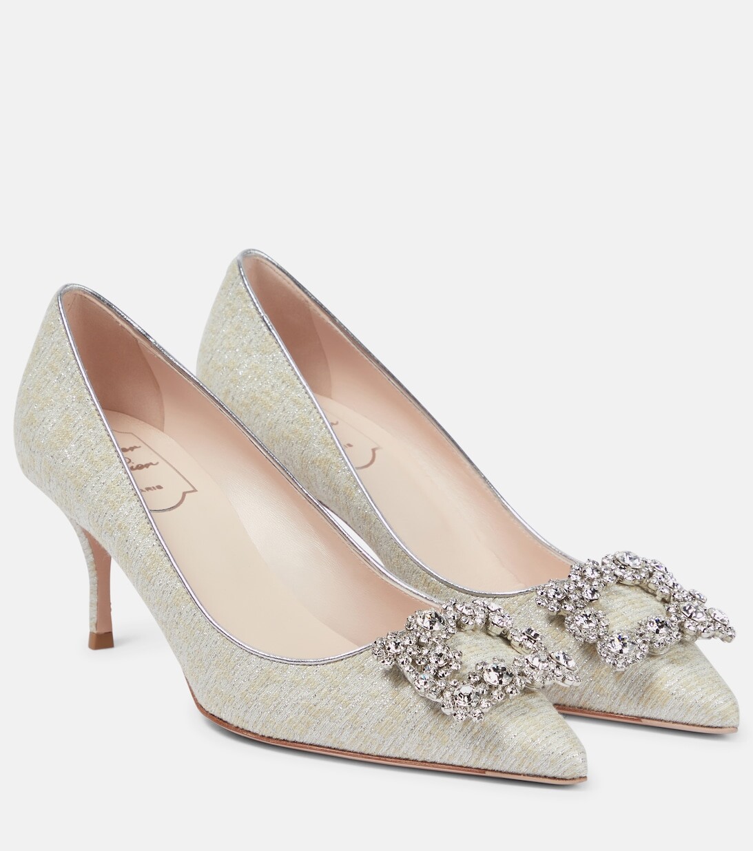

Твидовые туфли-лодочки Piping Flower Strass Roger Vivier, белый
