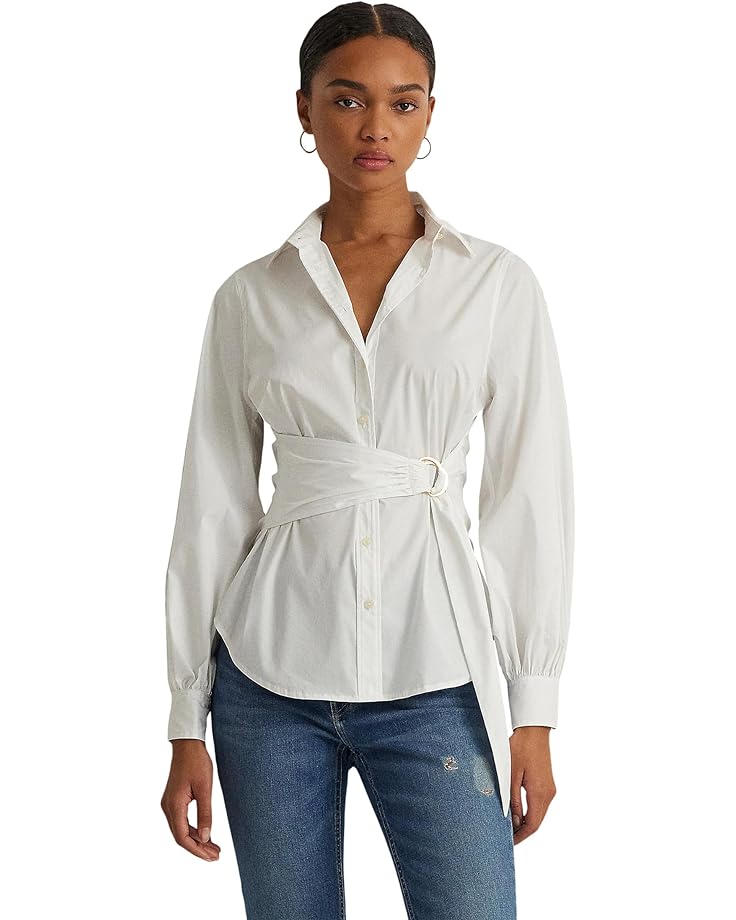 

Рубашка LAUREN Ralph Lauren Tie Front Cotton-Blend Shirt, белый