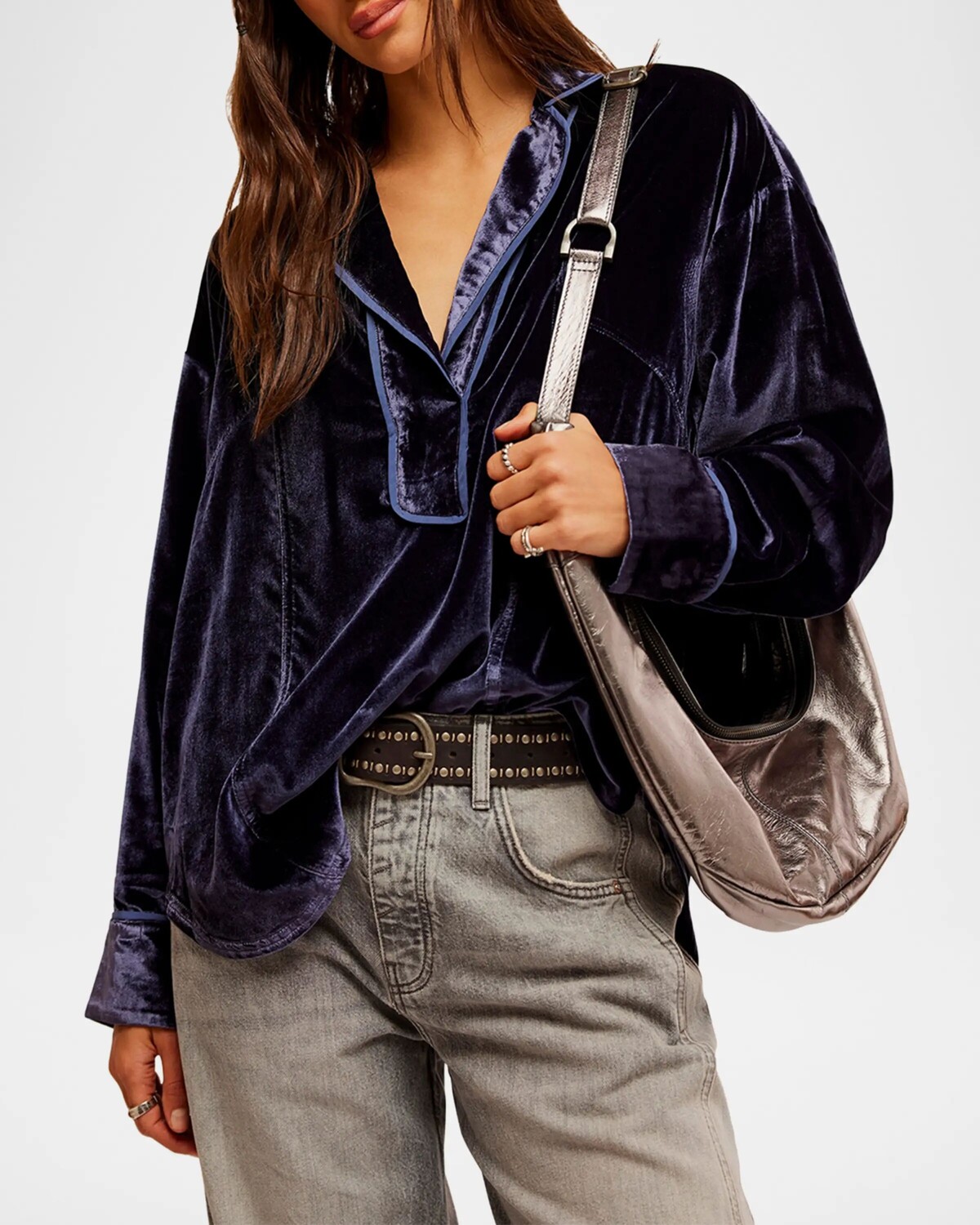 

We The Free Luxy однотонная бархатная рубашка Free People, синий/синий
