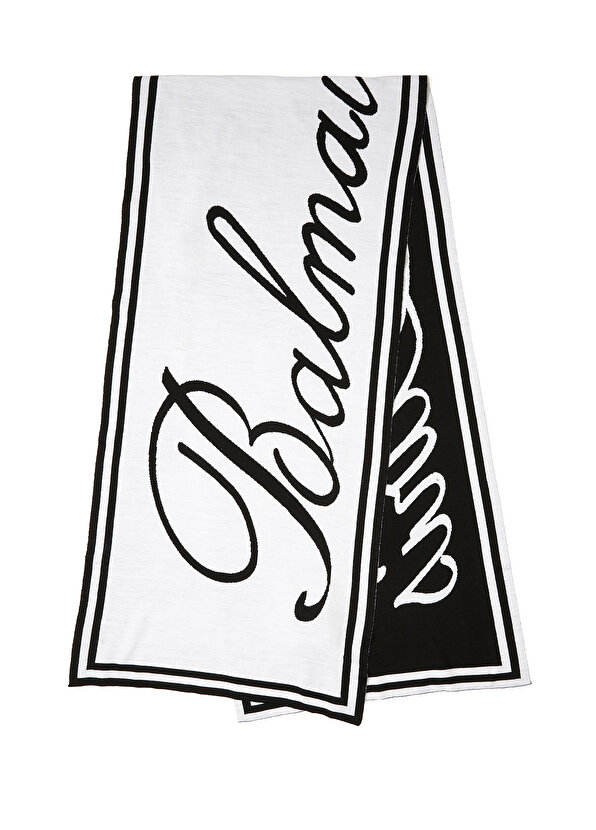 Женская шерстяная шаль с черно-белым логотипом Balmain