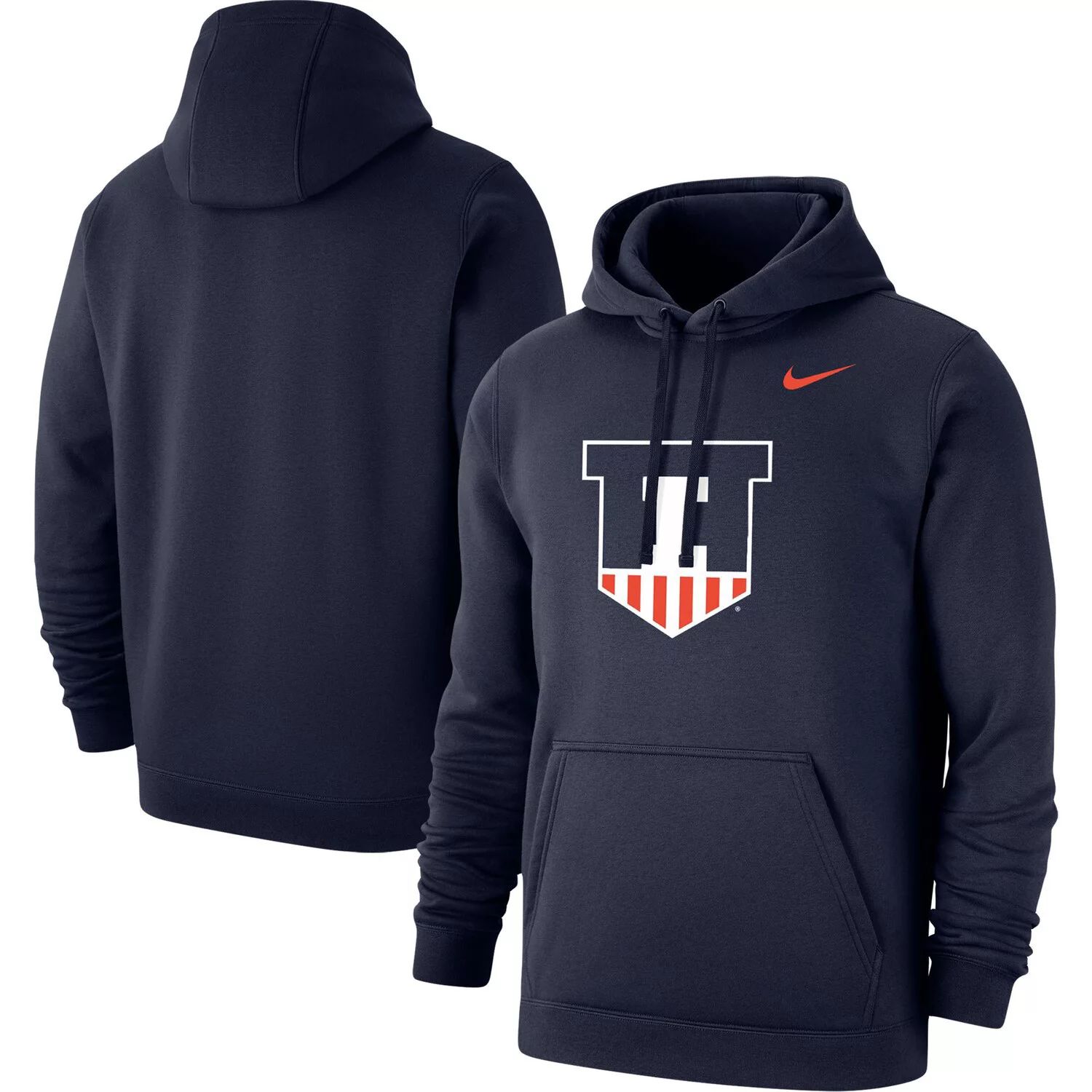 

Мужской флисовый пуловер с капюшоном темно-синего цвета Illinois Fighting Illini Primary Logo Club Nike, Синий