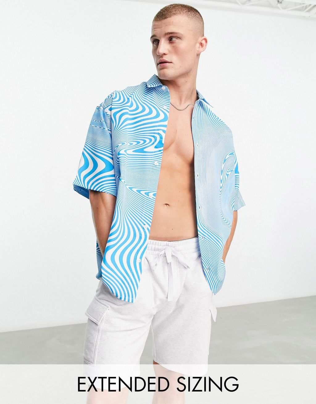

Свободная рубашка свободного кроя синего цвета с завитками ASOS DESIGN
