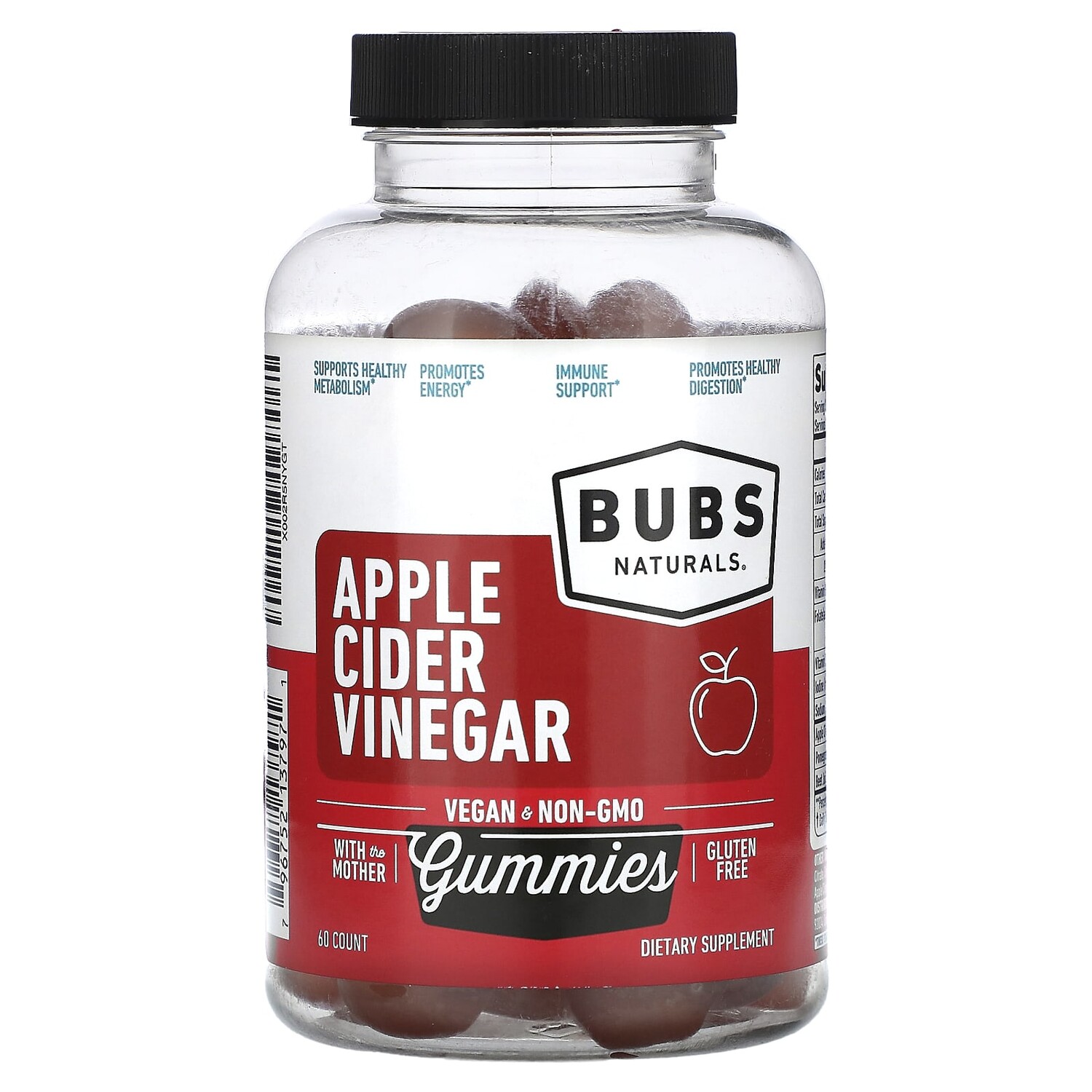 

Жевательные мармеладки с яблочным уксусом, 60 шт., BUBS Naturals