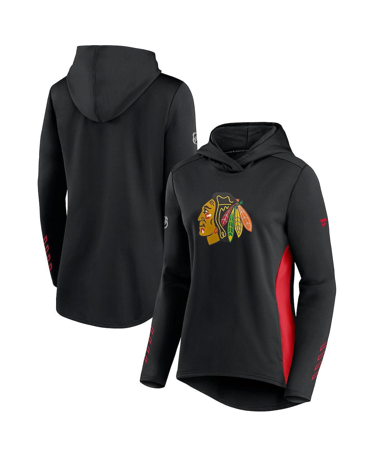 

Женский фирменный черно-красный пуловер с капюшоном Chicago Blackhawks Authentic Pro для раздевалки Fanatics, Черный