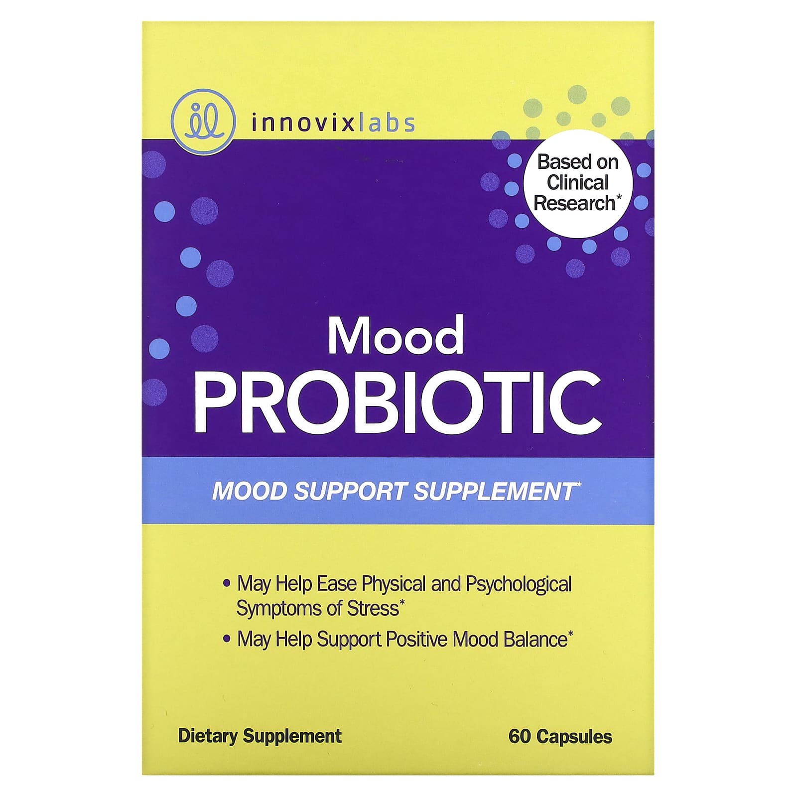 

Mood Probiotic, добавка с пробиотиками для поддержки настроения, 60 капсул, InnovixLabs