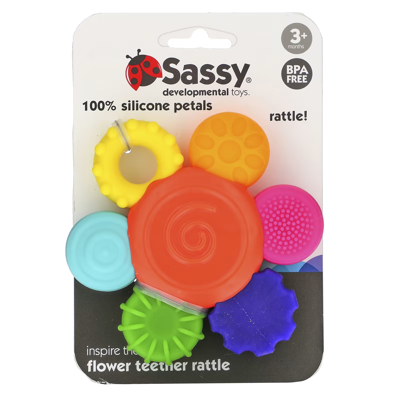 Погремушка-прорезыватель Sassy Inspire The Senses Flower для детей от 3 месяцев, 1 шт. ухабистый мяч sassy для детей от 6 месяцев