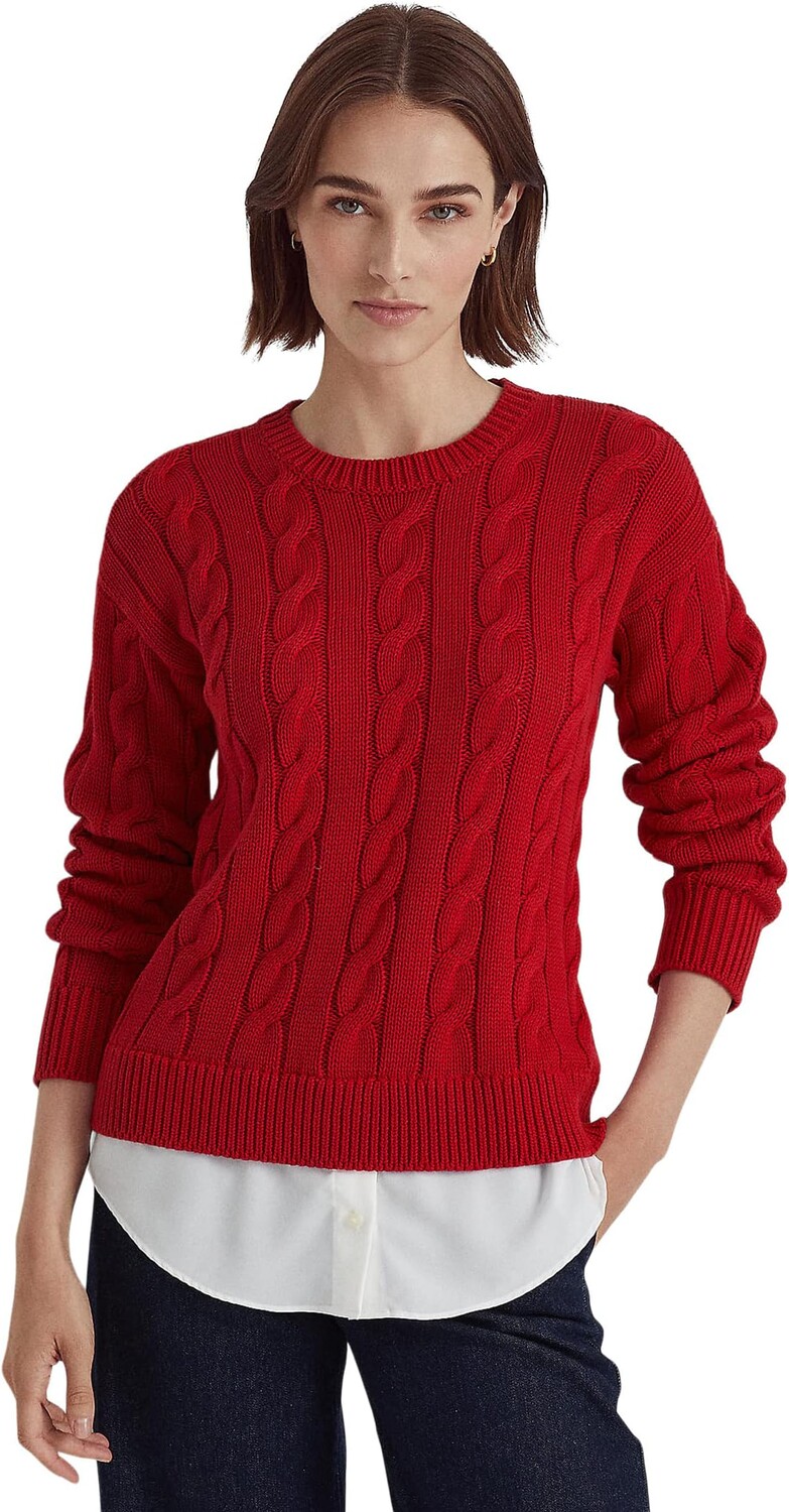 

Многослойный свитер косой вязки из смесового хлопка LAUREN Ralph Lauren, цвет Classic Red