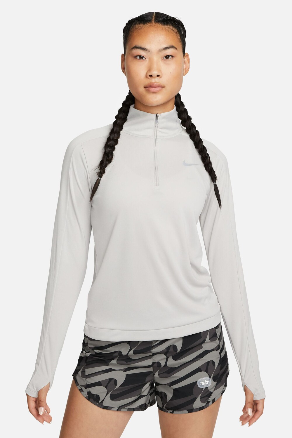 

Беговая футболка Dri Fit Pacer с молнией 1/4 Nike, серый